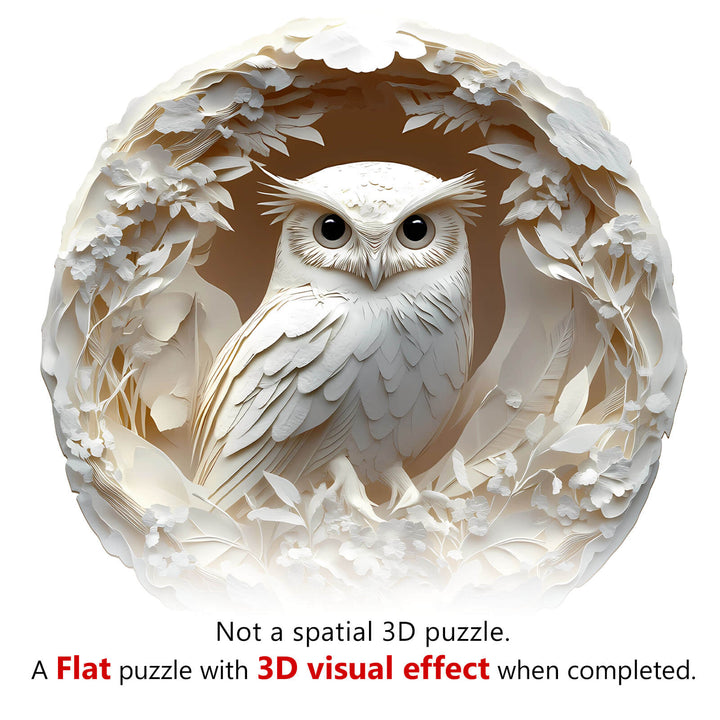 3D paper carved owl jigsaw puzzle with detailed floral design and 3D visual effect, perfect for puzzle lovers.