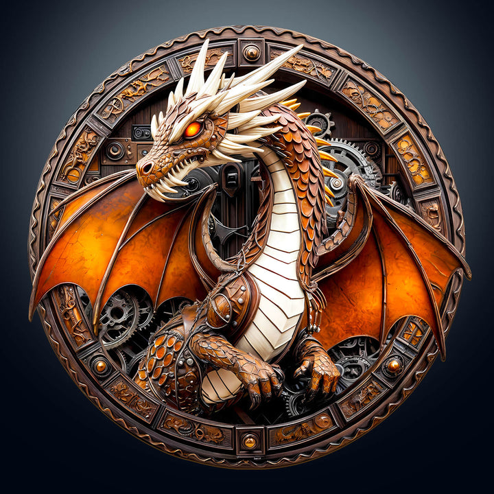 3D Mechanical Dragon-2 wooden jigsaw puzzle featuring detailed dragon design and intricate gears.