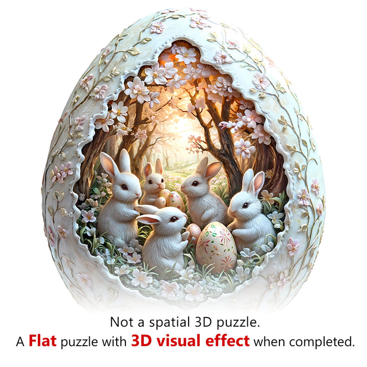 3D Eggshell world Easter-2 puzzle featuring adorable bunnies among flowers, perfect for brain training and focus.