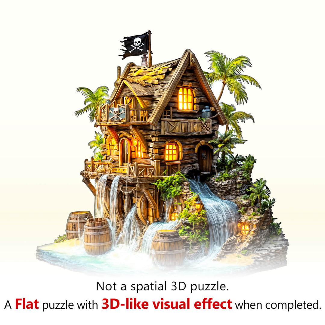 Pirate cabin-2 wooden jigsaw puzzle featuring a 3D-like visual effect when completed, ideal for mind games and focus.
