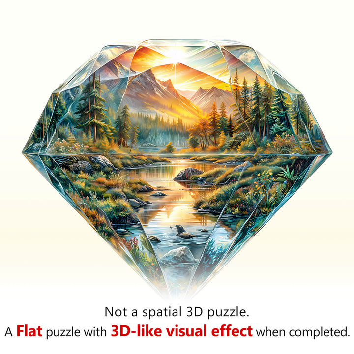 Diamond Landscape Wooden Jigsaw Puzzle with 3D visual effects featuring a scenic nature view.