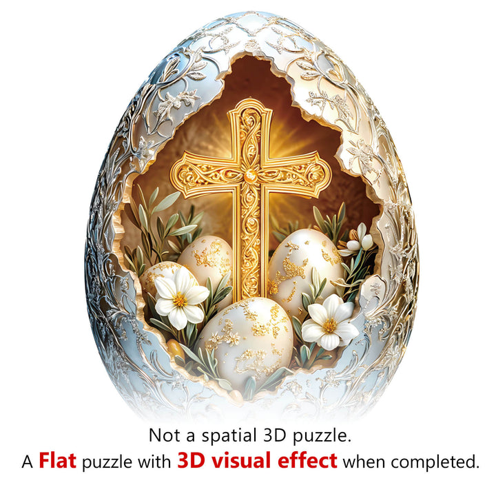 Wonderland Easter-1 Wooden Jigsaw Puzzle featuring a beautifully designed egg with a cross and floral details.