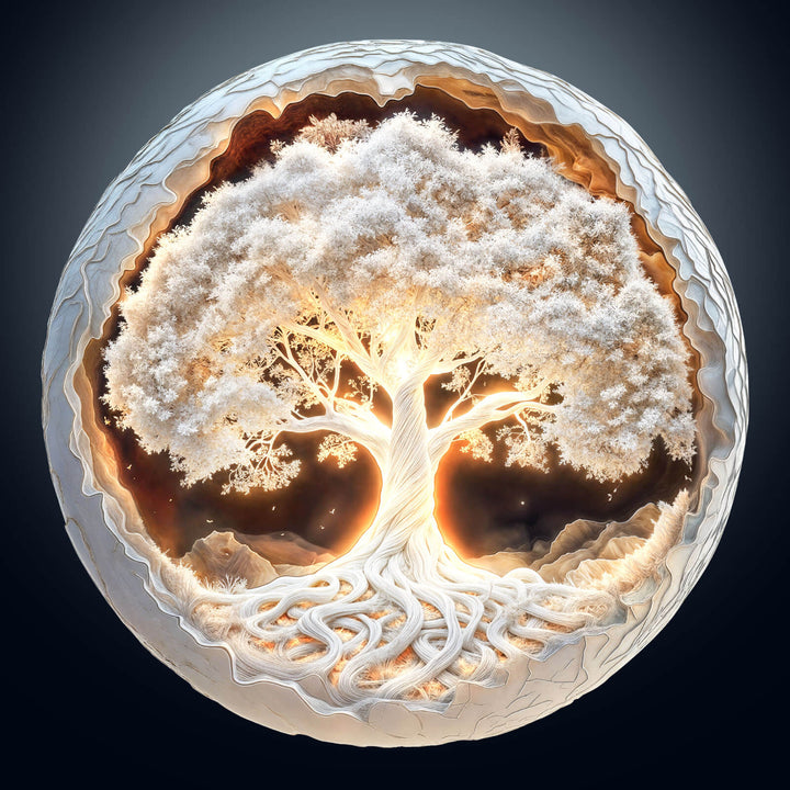 3D glowing tree of life wooden jigsaw puzzle showcasing intricate branches and roots with luminous accents.