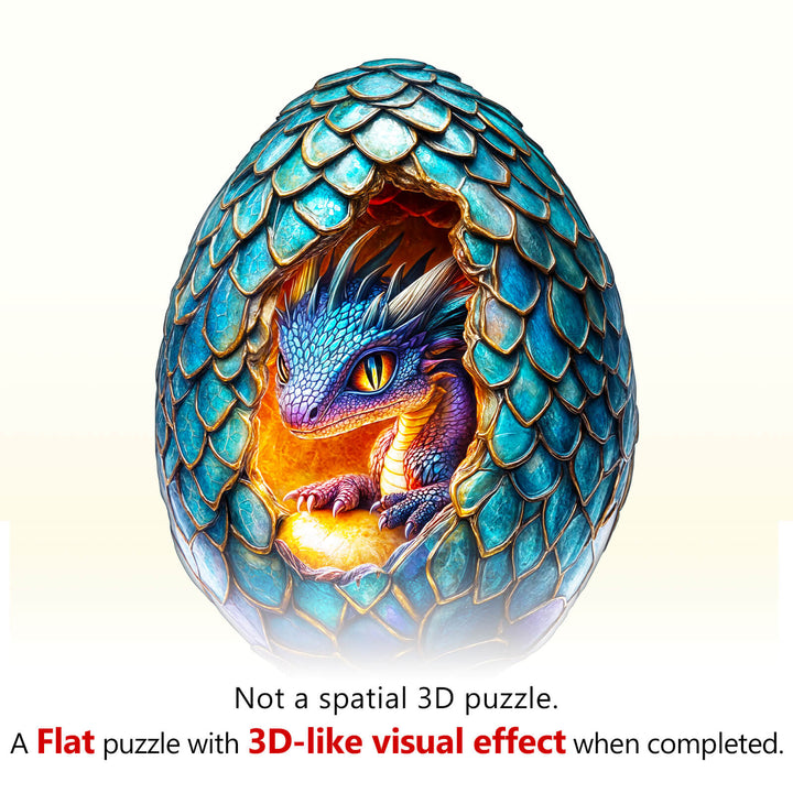 Colorful Draconic Rebirth-3 wooden jigsaw puzzle featuring a dragon hatchling emerging from a scaled egg.