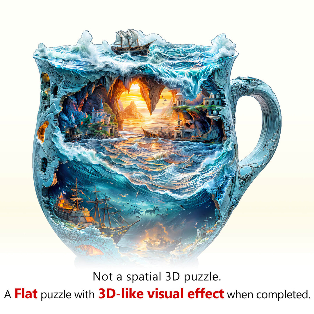 Sea navigation mug jigsaw puzzle with stunning ocean scene, 3D-like visual effect when completed, perfect for mind games.