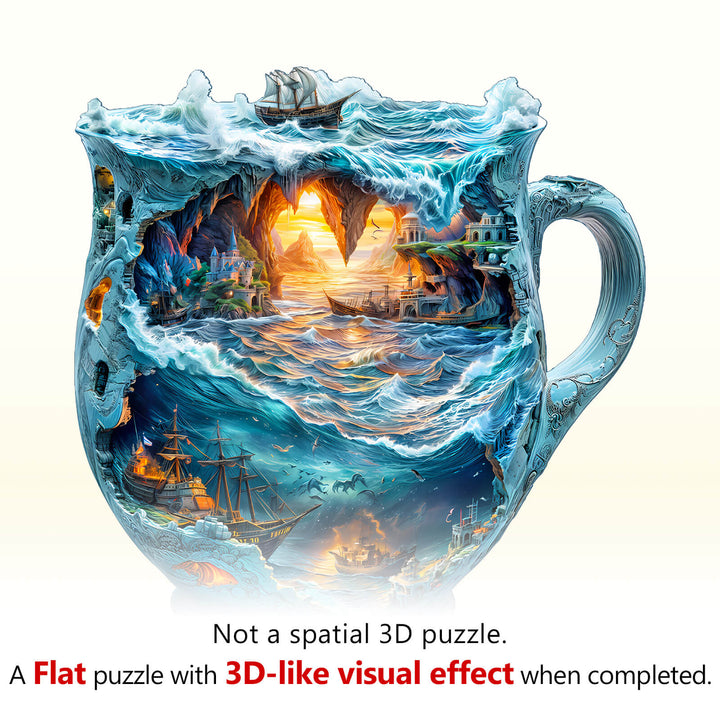 Sea navigation mug jigsaw puzzle with stunning ocean scene, 3D-like visual effect when completed, perfect for mind games.