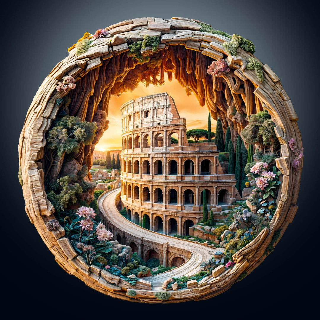 3D Colosseum wooden jigsaw puzzle, intricately designed for fun and mind games, enhancing focus and intelligence.