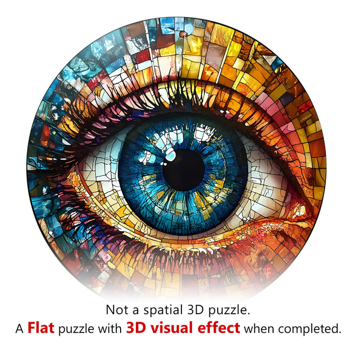 3D Stained Glass Eyes wooden jigsaw puzzle featuring vibrant colors and intricate designs, creating a stunning visual effect.