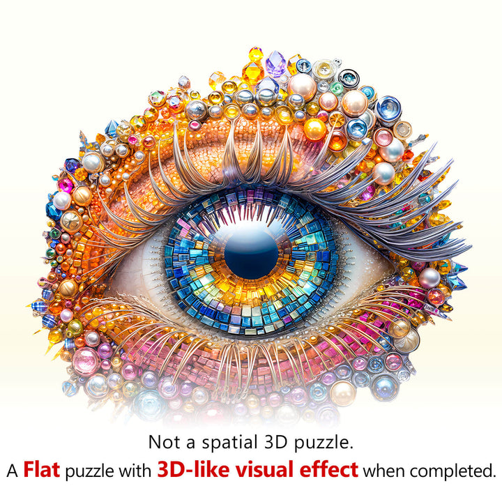 Puzzle en bois avec yeux en pierres précieuses