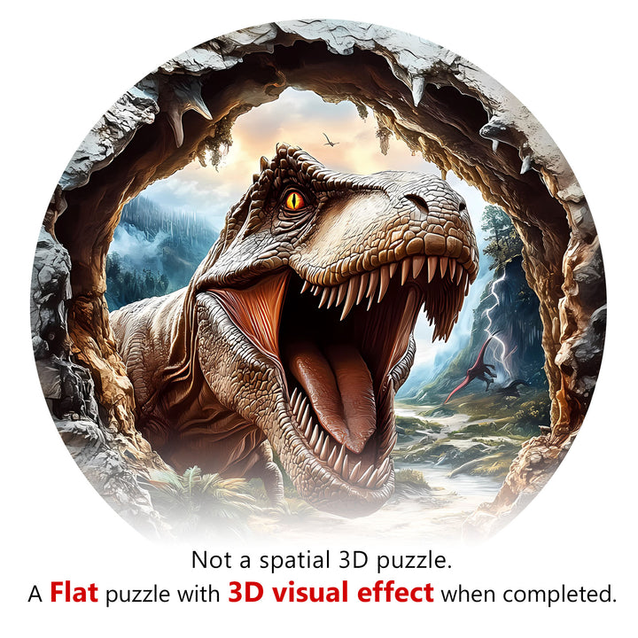 3D T-Rex 2 Wooden Jigsaw Puzzle featuring a vivid T-Rex design with a flat structure and a stunning 3D visual effect.