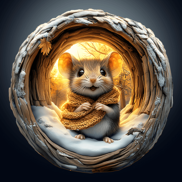 3D Cave Mouse wooden jigsaw puzzle featuring a cute mouse in a cozy nest, designed for fun and mental challenge.