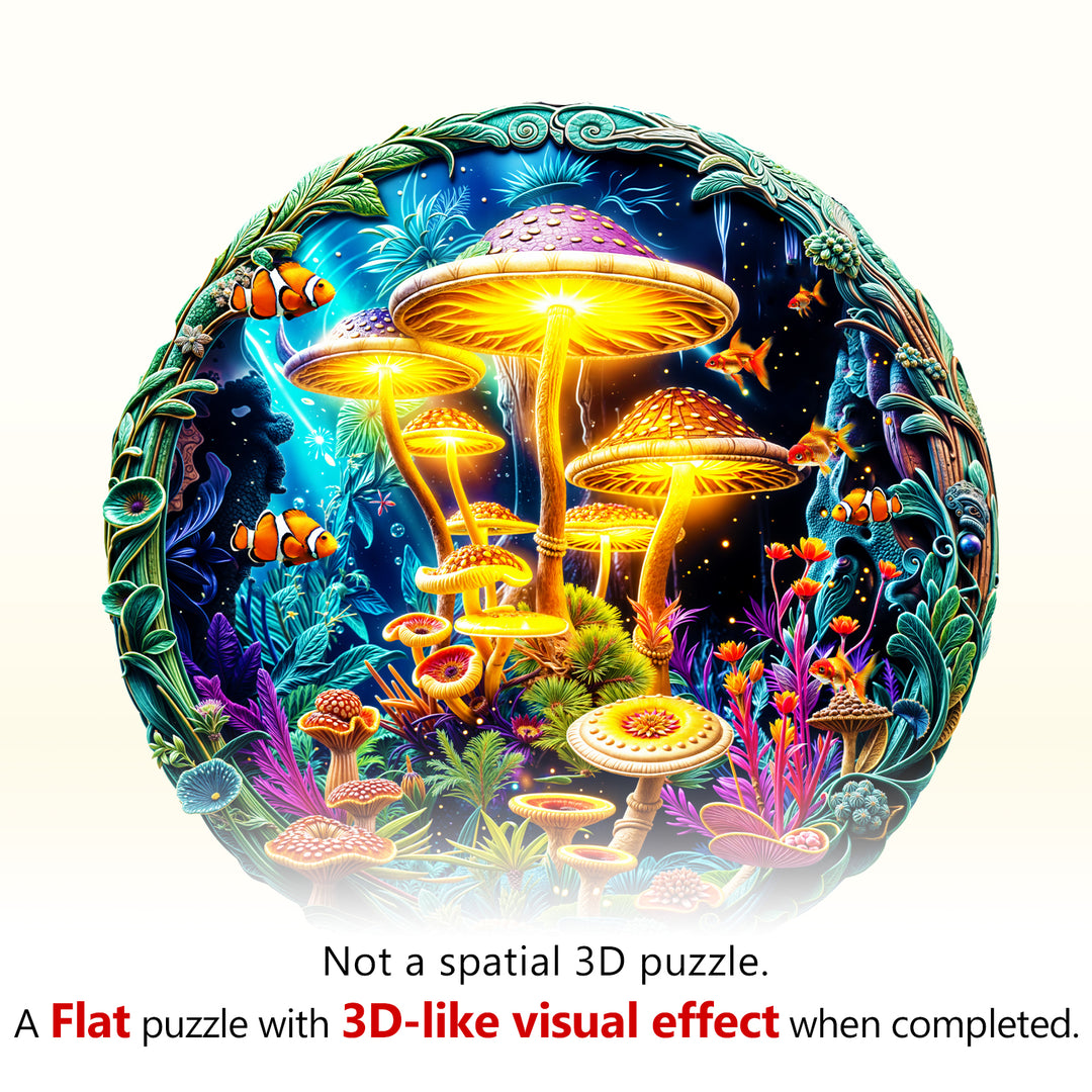 fluorescent mushrooms Wooden Jigsaw Puzzle