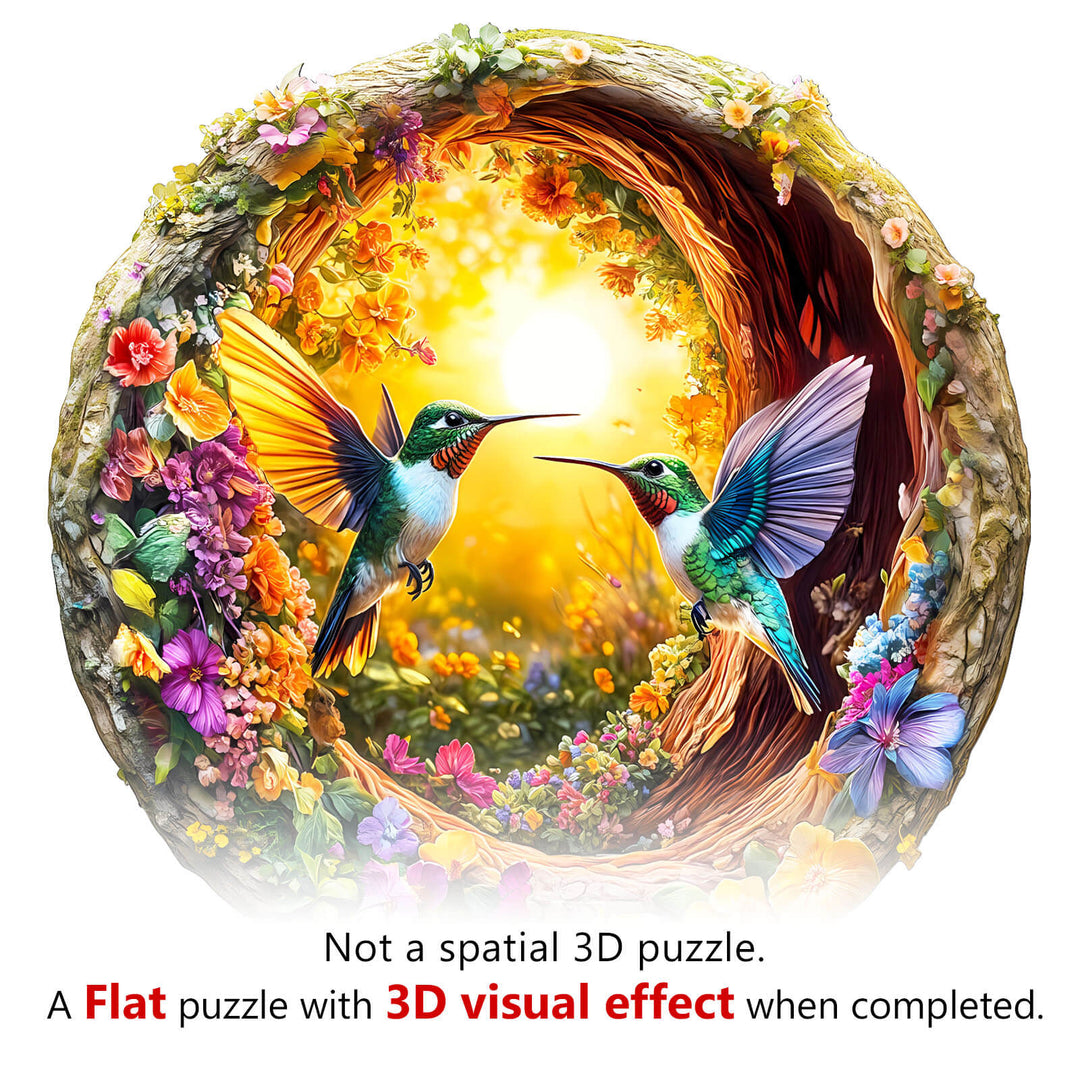 3D Hummingbird in the Cave-2 jigsaw puzzle featuring vibrant colors and floral design, showcasing 3D visual effects.