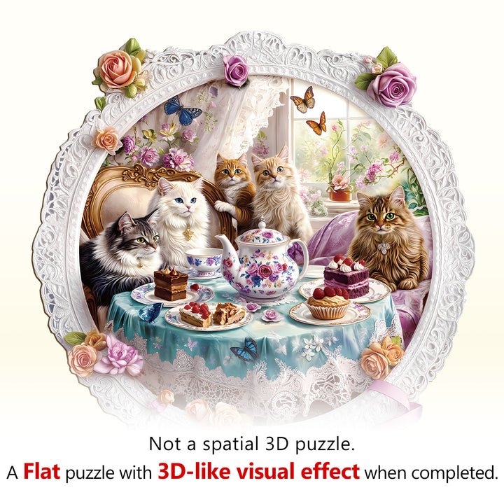 Cat Tea Time Wooden Jigsaw Puzzle