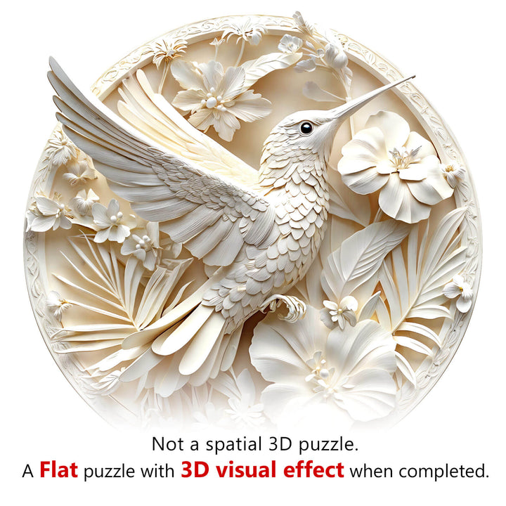 Flat 3D Paper Hummingbird-2 wooden puzzle showcasing a stunning design of flowers and a hummingbird upon completion.