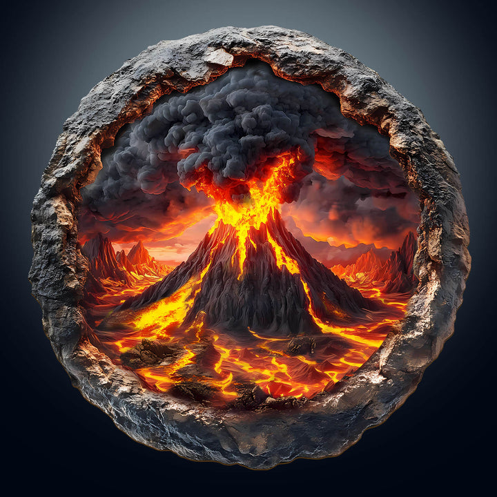 3D Volcanic Eruption Wooden Jigsaw Puzzle showcasing a volcano erupting with lava and smoke in a dramatic design.