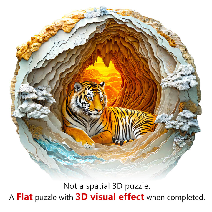 3D Tiger Wooden Jigsaw Puzzle featuring a flat design with a stunning 3D visual effect, enhancing puzzle-solving experience.