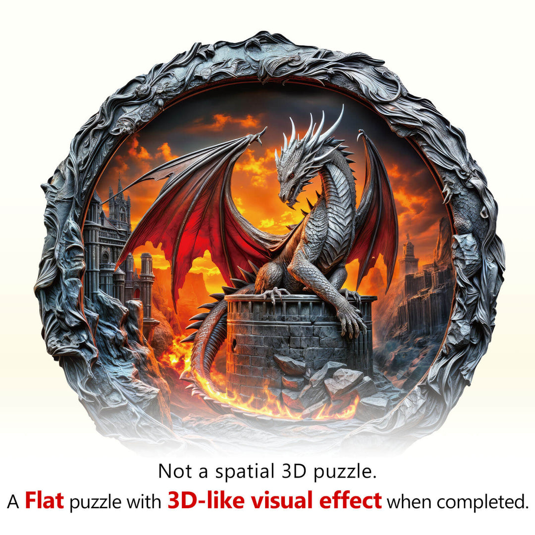 Fiery City Wall Dragon Wooden Jigsaw Puzzle