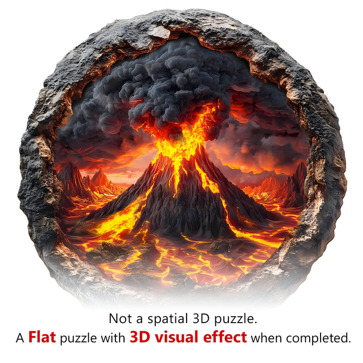 3D Volcanic Eruption Wooden Jigsaw Puzzle with stunning visual effects and vibrant colors, showcasing a dramatic volcano scene.
