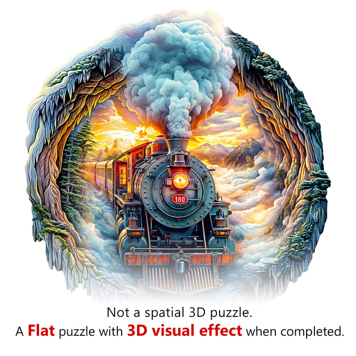 3D Steam Train wooden jigsaw puzzle, flat puzzle creates immersive 3D visual effects upon completion, ideal for mind games.