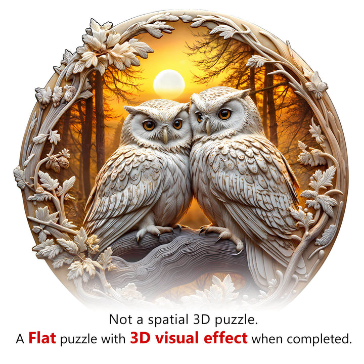 3D Owl-3 Wooden Jigsaw Puzzle featuring two owls with a 3D visual effect, perfect for enhancing focus and intelligence.