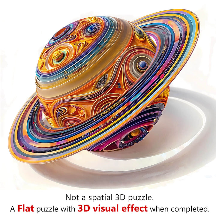 3D Fantasy Saturn Wooden Jigsaw Puzzle showcasing vibrant colors and a 3D visual effect, ideal for puzzle enthusiasts.