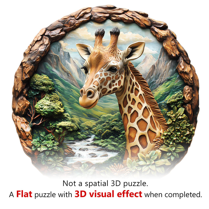 3D Giraffe Wooden Jigsaw Puzzle depicting a giraffe in a scenic landscape, designed for focused and smart puzzle solving.