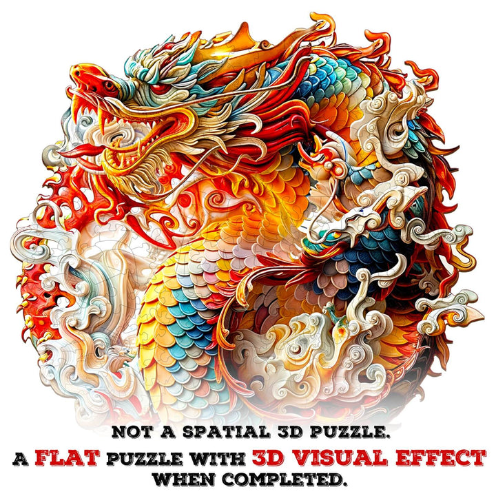 3D Chinese Dragon wooden jigsaw puzzle, colorful design for brain training and focus enhancement.
