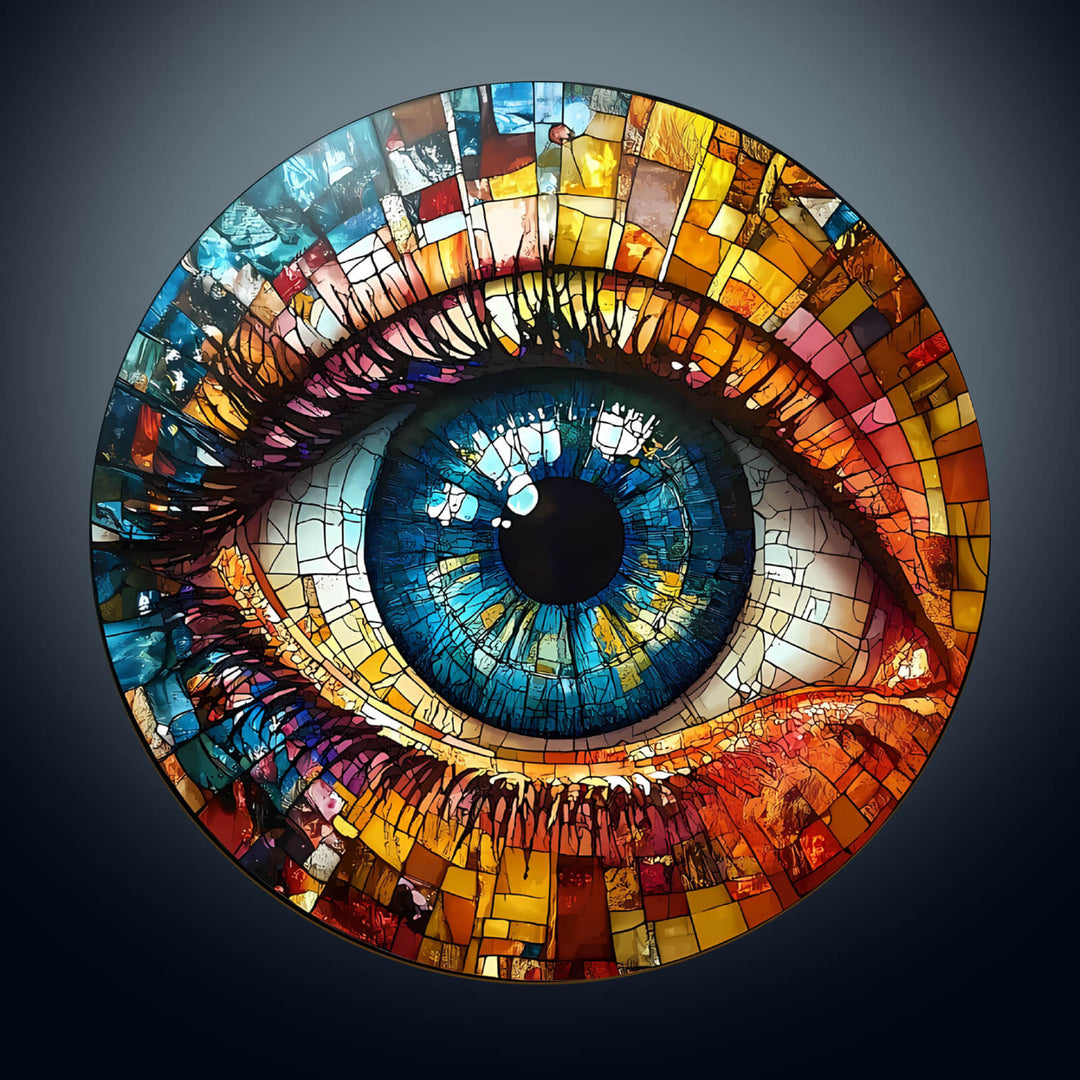 3D stained glass eye jigsaw puzzle showcasing vibrant colors and intricate mosaic design for a challenging brain game.