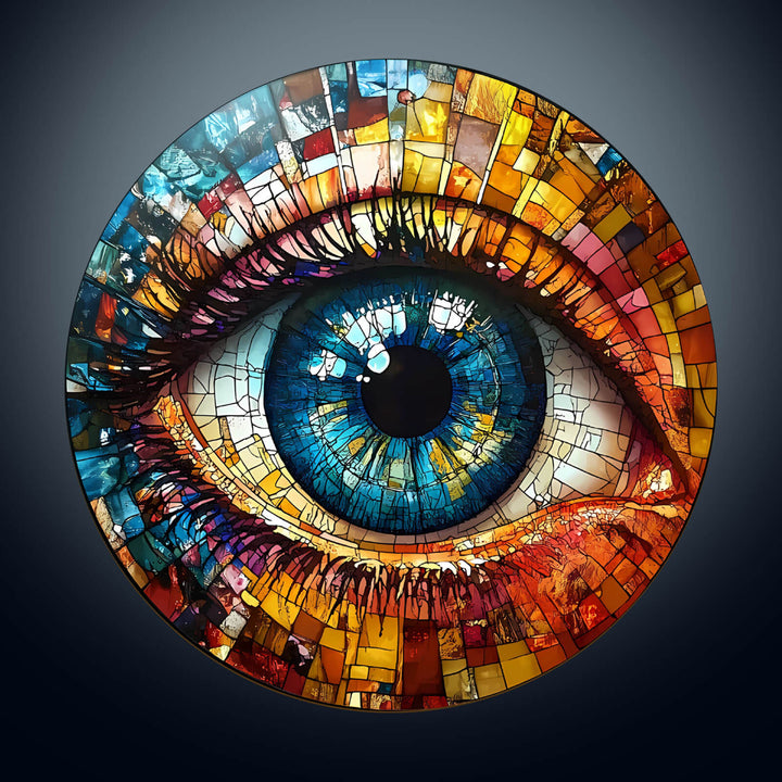 3D stained glass eye jigsaw puzzle showcasing vibrant colors and intricate mosaic design for a challenging brain game.