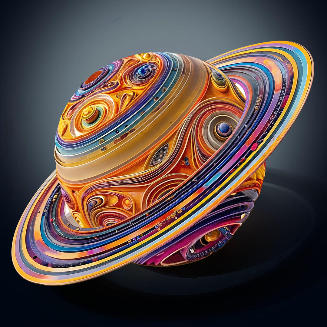 3D Fantasy Saturn wooden jigsaw puzzle with vibrant colors and intricate details, perfect for enhancing focus and problem-solving skills.