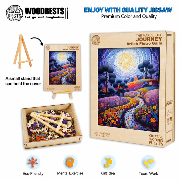 The Marvelous Journey jigsaw puzzle by Pietro Gallo, featuring vibrant colors and eco-friendly materials.
