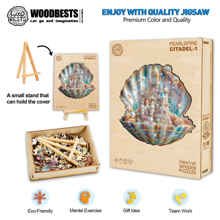 Pearlspire Citadel-1 wooden jigsaw puzzle, eco-friendly, mental exercise, perfect gift idea for puzzle lovers.