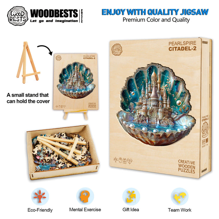 Pearlspire Citadel-2 wooden jigsaw puzzle, eco-friendly, mental exercise, perfect gift, promotes teamwork and focus.
