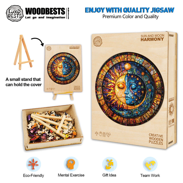 Sun and Moon Harmony Wooden Jigsaw Puzzle, eco-friendly and designed for mental exercise and teamwork.