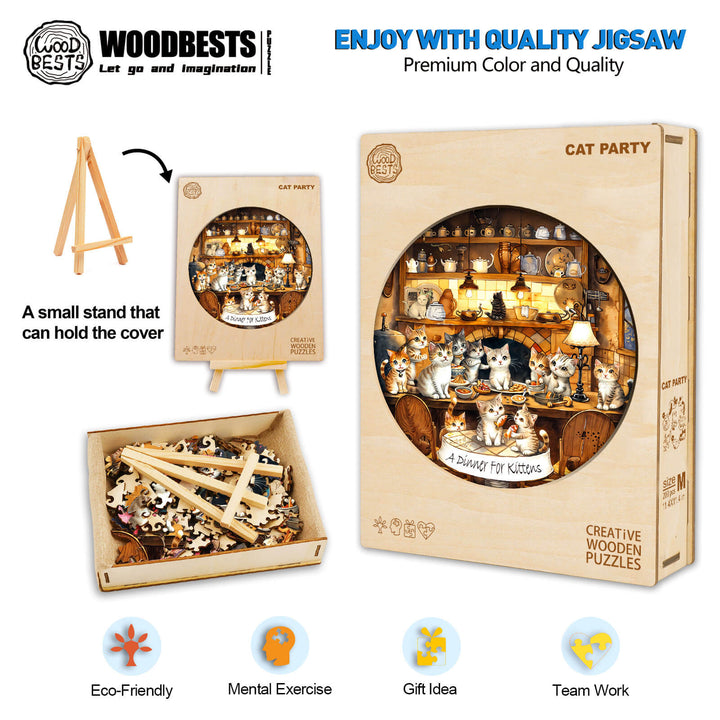 Cat party  Wooden Jigsaw Puzzle