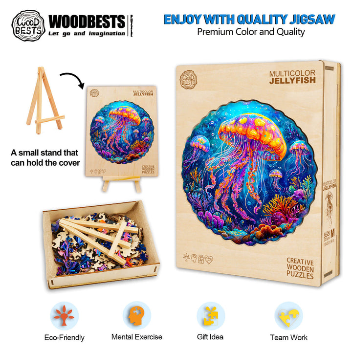 Multicolor jellyfish  Wooden Jigsaw Puzzle