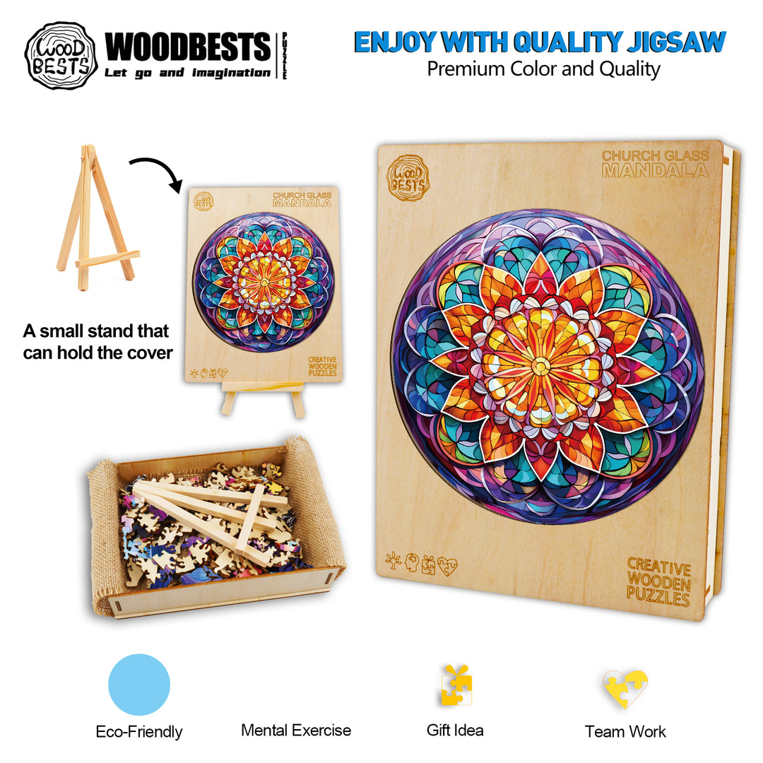 Church Glass Mandala Wooden Jigsaw Puzzle
