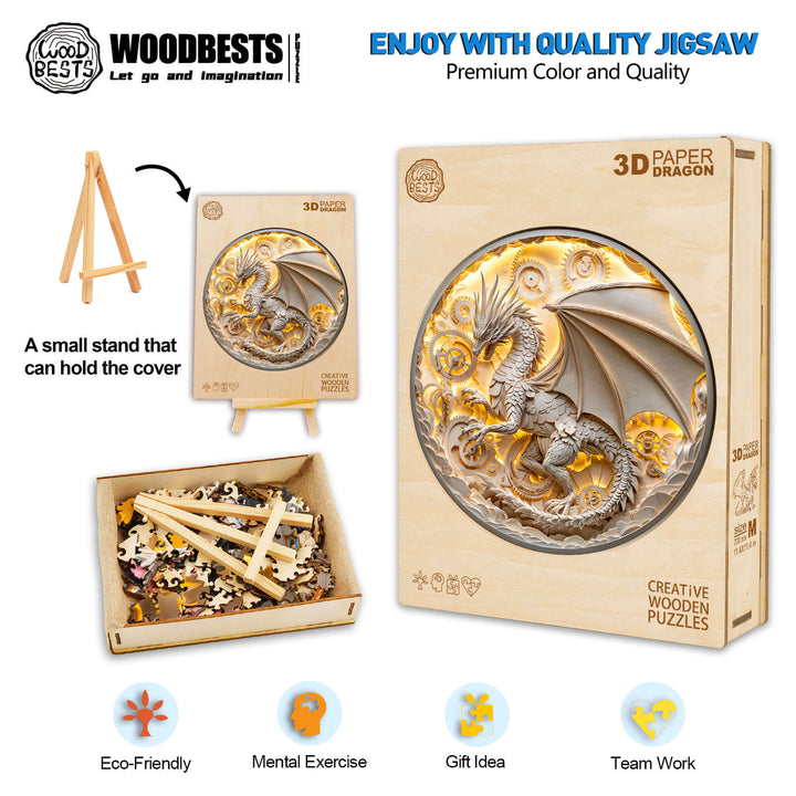 3D paper dragon Wooden Jigsaw Puzzle