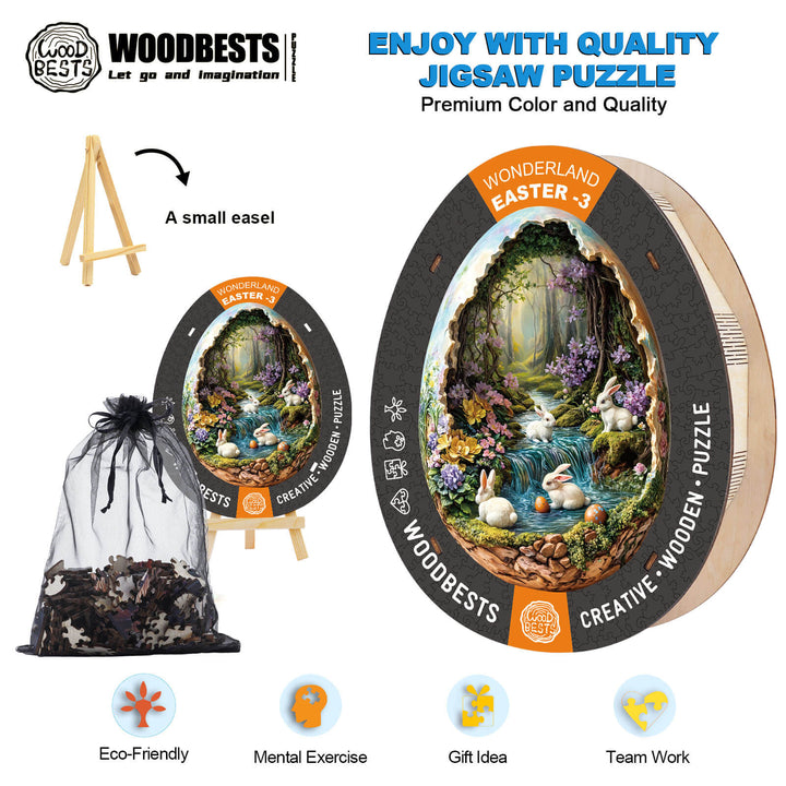 Wonderland Easter-3 wooden jigsaw puzzle with eco-friendly design, promotes mental exercise and teamwork, perfect gift.