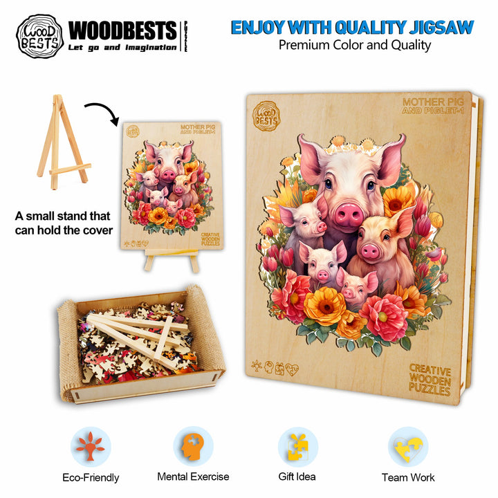 Mother Pig And Piglet-1 Wooden Jigsaw Puzzle