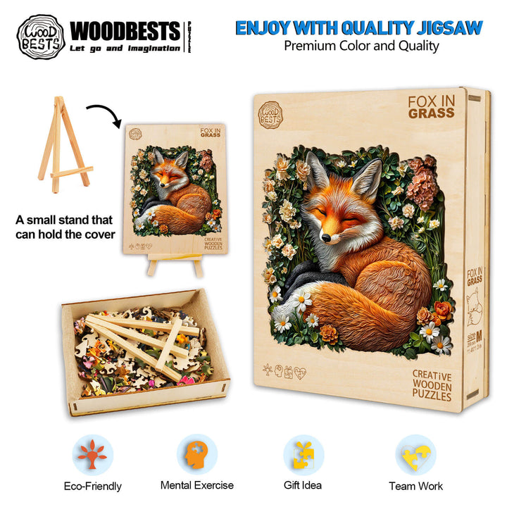 fox in grass Wooden Jigsaw Puzzle