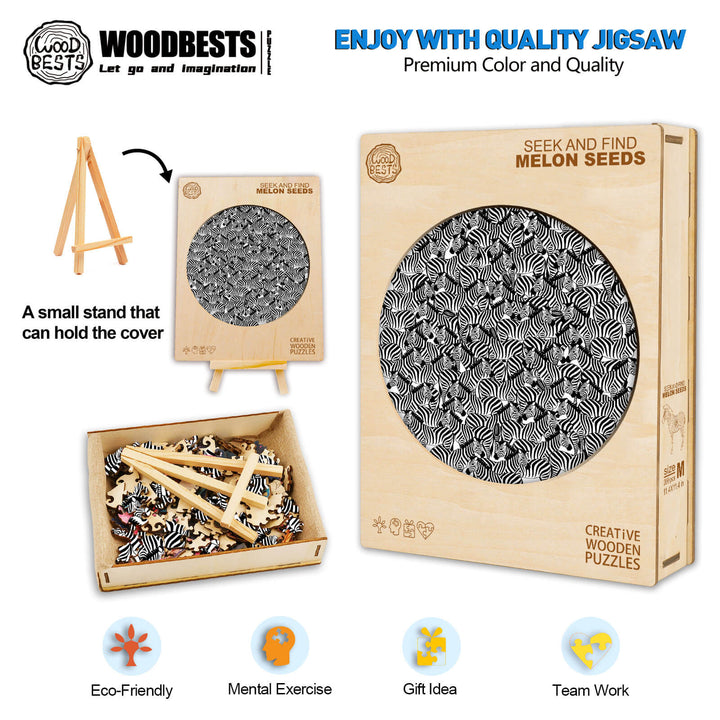 Seek and find Melon seeds wooden jigsaw puzzle, eco-friendly, promotes mental exercise and teamwork.