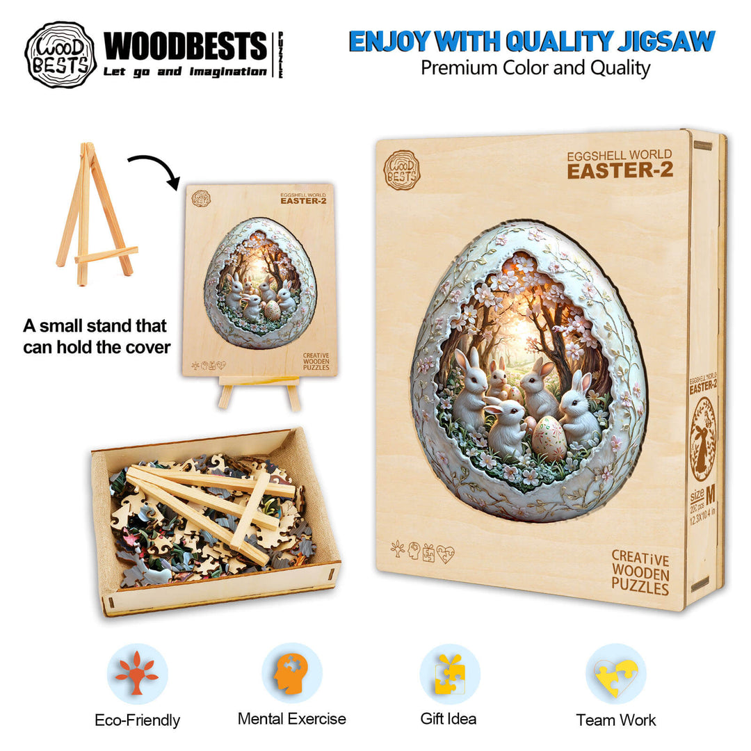 3D Eggshell World Easter-2 wooden jigsaw puzzle, eco-friendly, mental exercise, perfect gift idea.