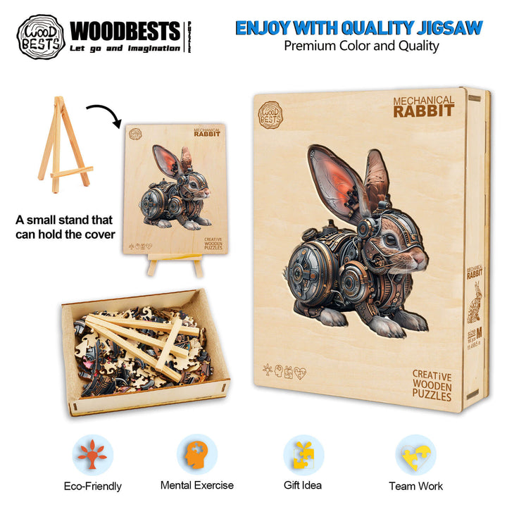 Mechanical rabbit wooden jigsaw puzzle, eco-friendly, mind exercise, perfect gift idea for adults and kids.