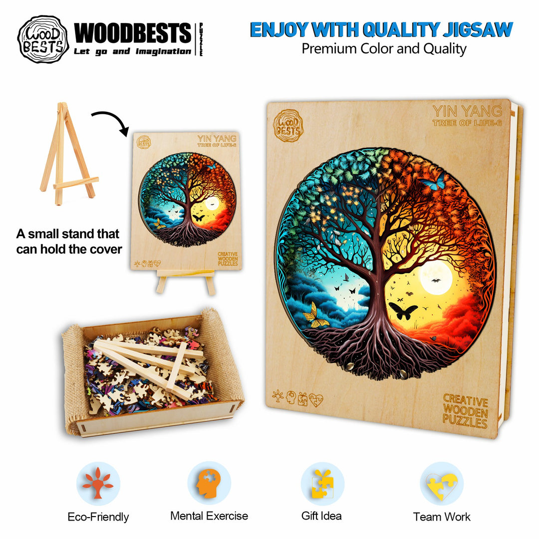 Yin Yang Tree Of Life 6 Wooden Jigsaw Puzzle