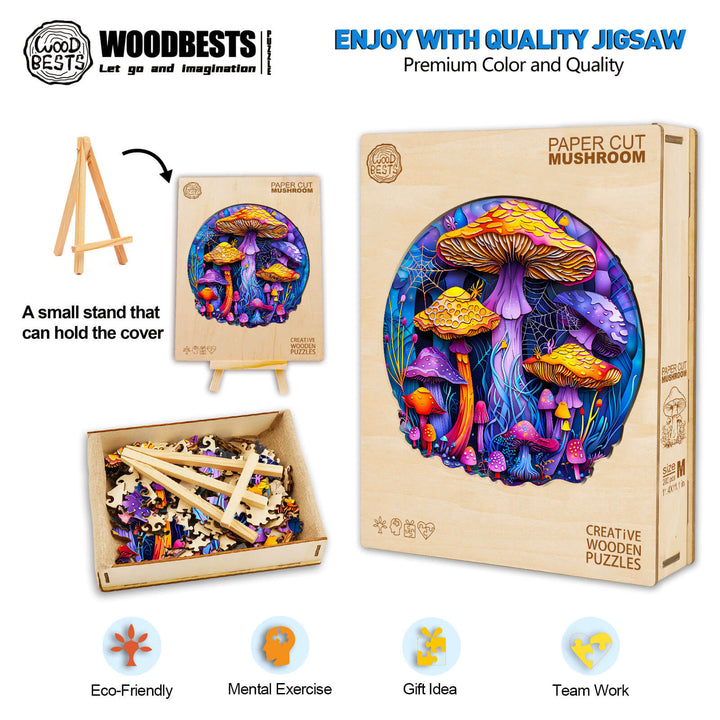 Paper Cut Mushroom Wooden Jigsaw Puzzle