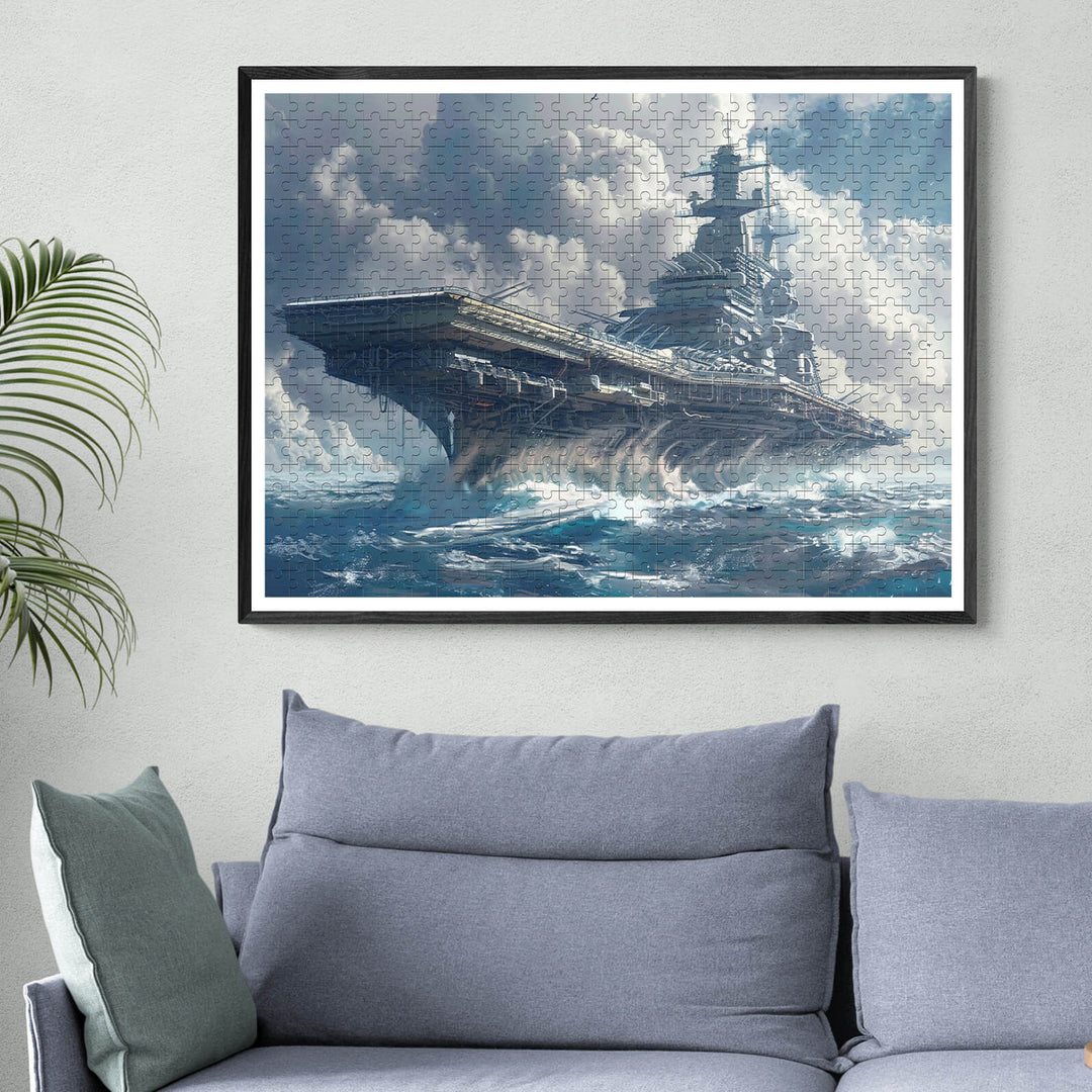 Aircraft Carrier 500/1000 piece puzzle displayed in a living room, enhancing focus and mental skills through engaging gameplay.