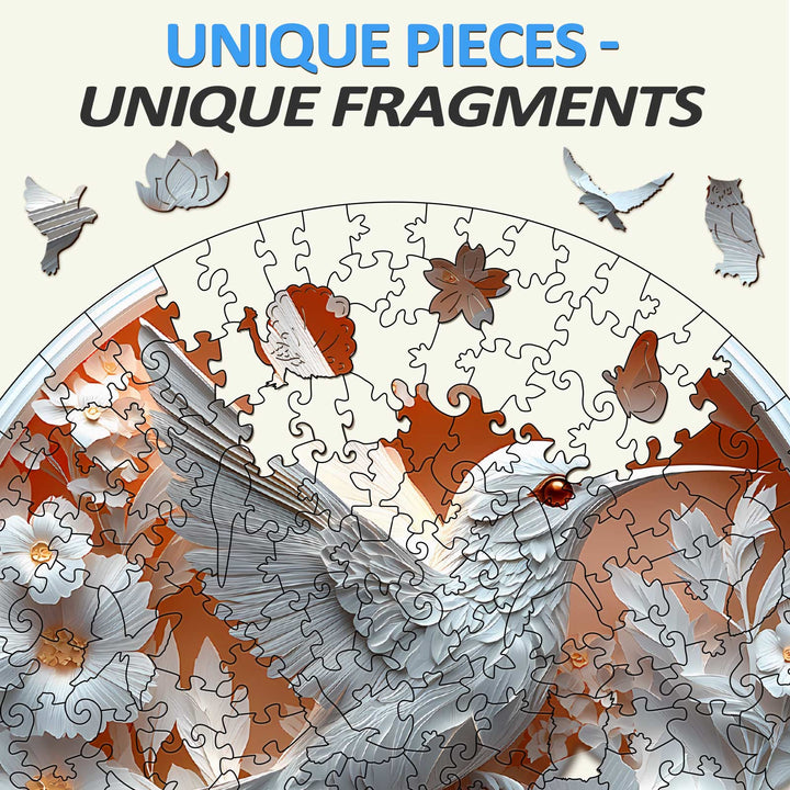 3D Paper Hummingbird jigsaw puzzle pieces showcasing unique designs and intricate fragments.