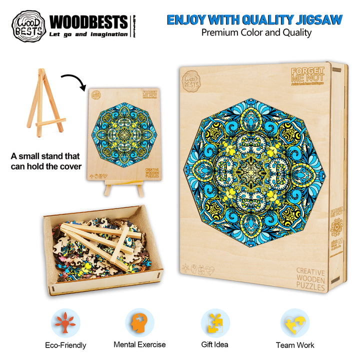 Forget Me Not jigsaw puzzle by Lori Anne McKague, featuring vibrant doodle art design, eco-friendly, perfect for gifts and teamwork.